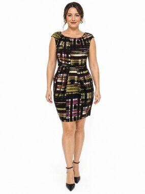 Corey P Abstract Brushstroke Sheath Career Dress Black Multicolor Size 14
